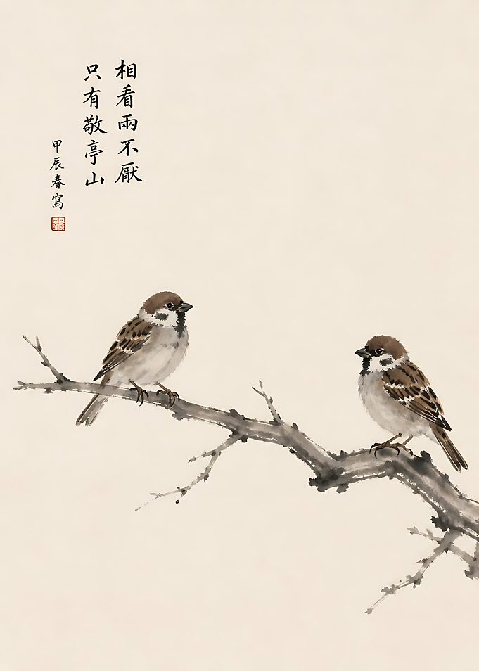 Two Sparrows on a Branch