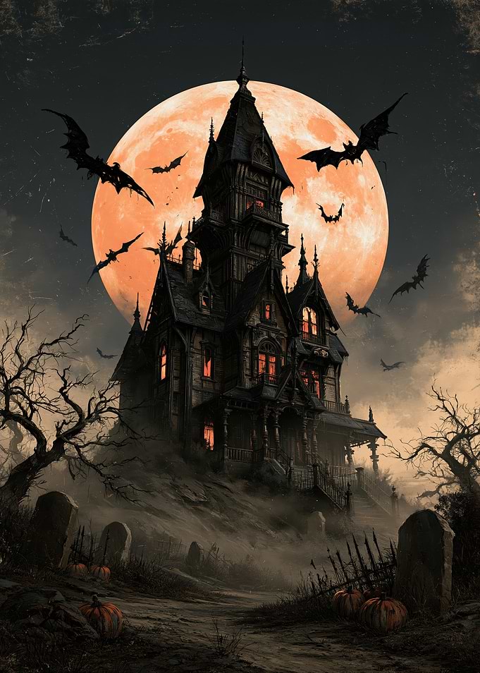 Spooky Haunted Mansion Under Full Moon