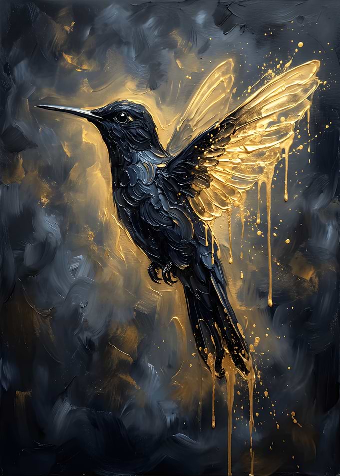 Abstract Golden Hummingbird Painting