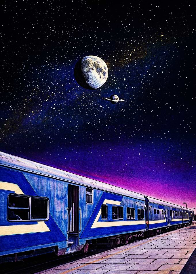 Surreal Space Train at Night