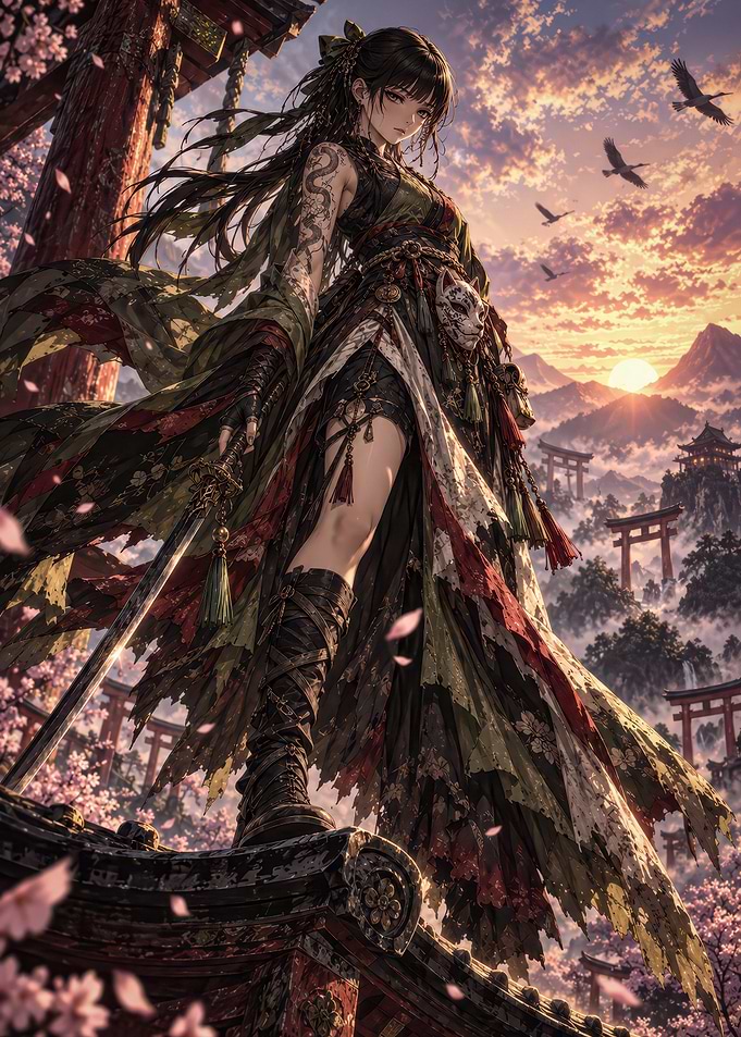 Warrior Maiden in Traditional Japanese Setting