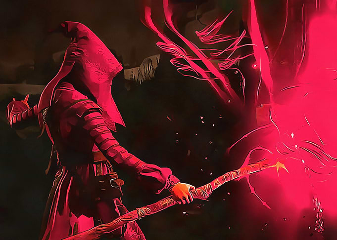 Dark Fantasy Mage Casting Red Magic