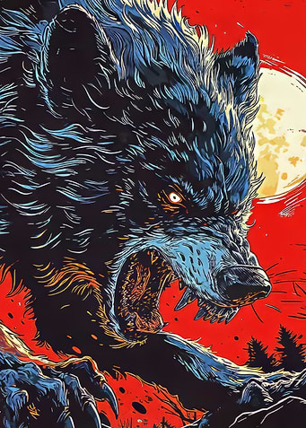 Fierce Howling Wolf Digital Illustration