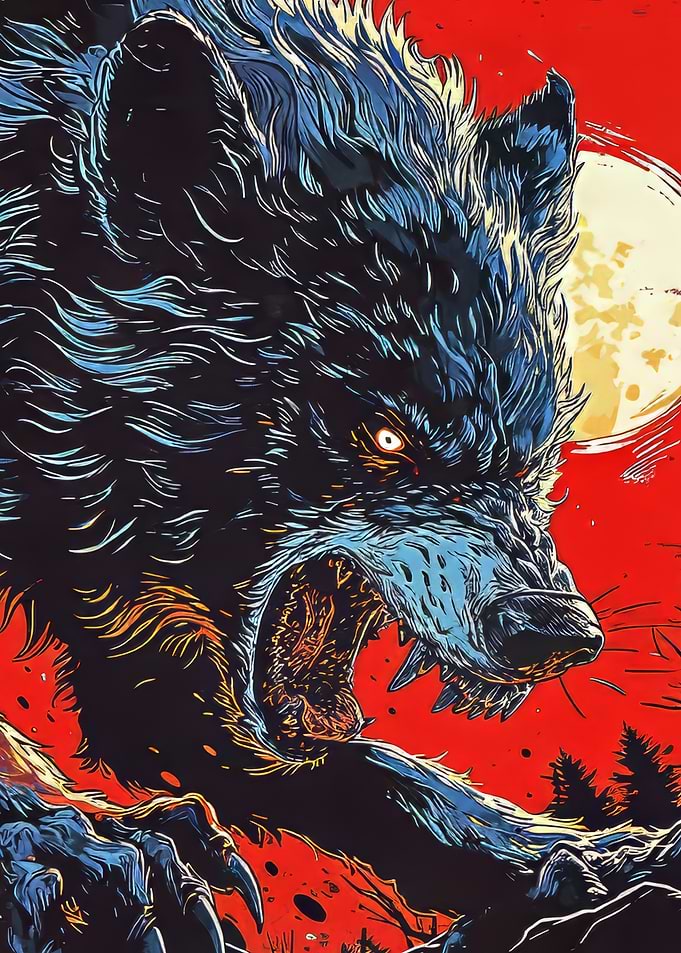 Fierce Howling Wolf Digital Illustration
