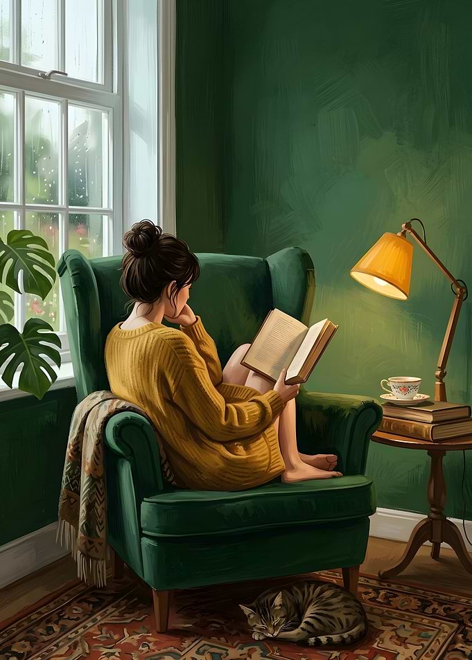 Cozy Reading Corner with Cat