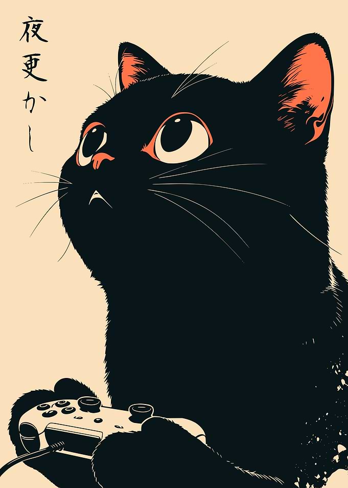 Funny Black Cat Nerd Gamer