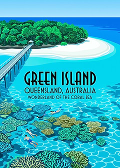 Green Island Queensland Travel Poster — retro travel art printed on metal