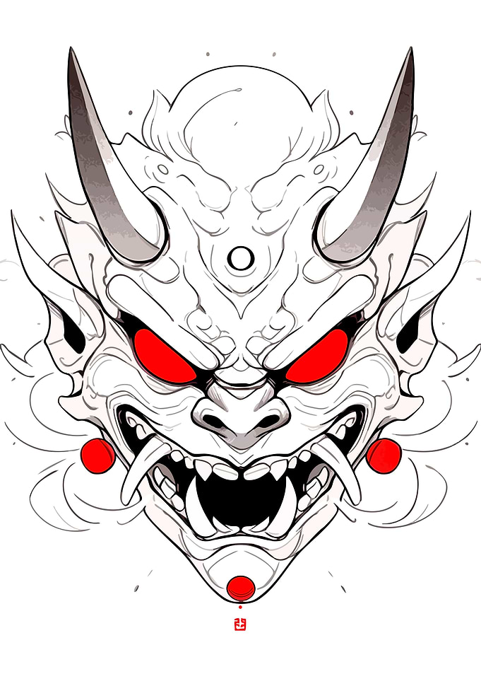 Japanese Oni Demon Mask Illustration