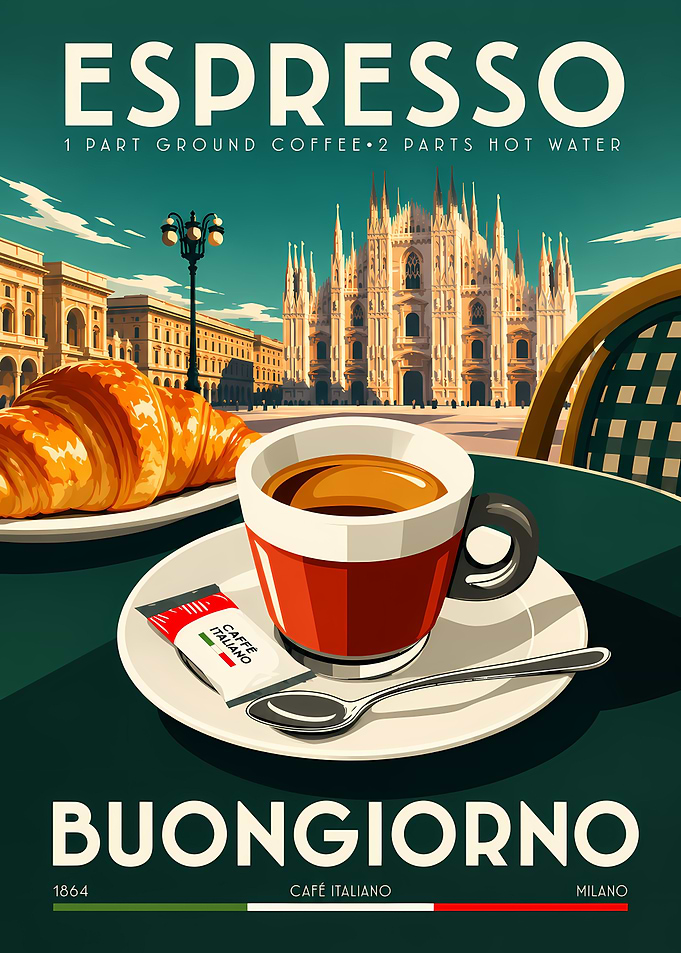Vintage Italian Espresso Travel Poster