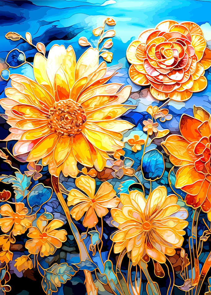 Stained Glass Style Floral Art