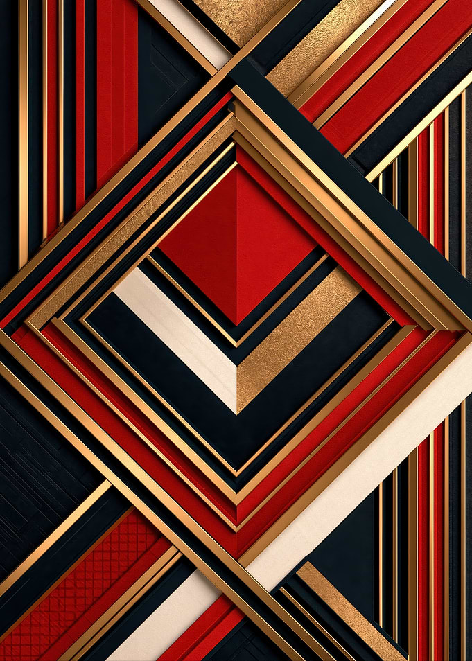 Geometric Abstract Red Gold Black Art