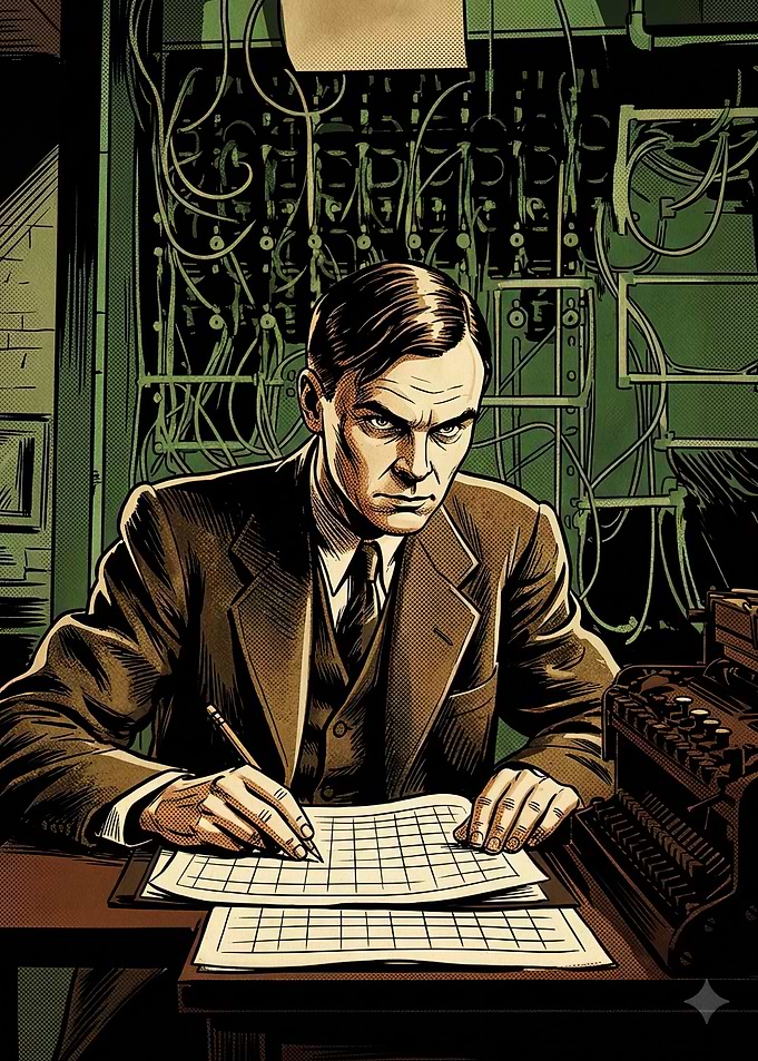 Alan Turing at Enigma Machine