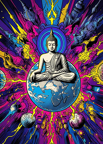 Cosmic Buddha Meditating on Earth