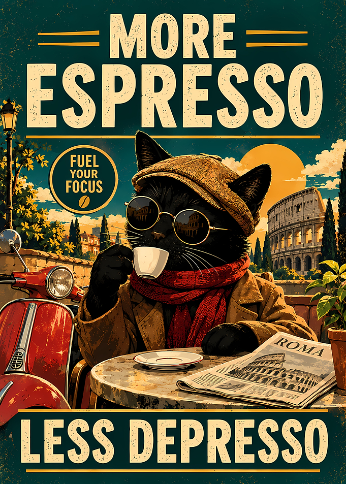More Espresso Less Depresso Cat Poster
