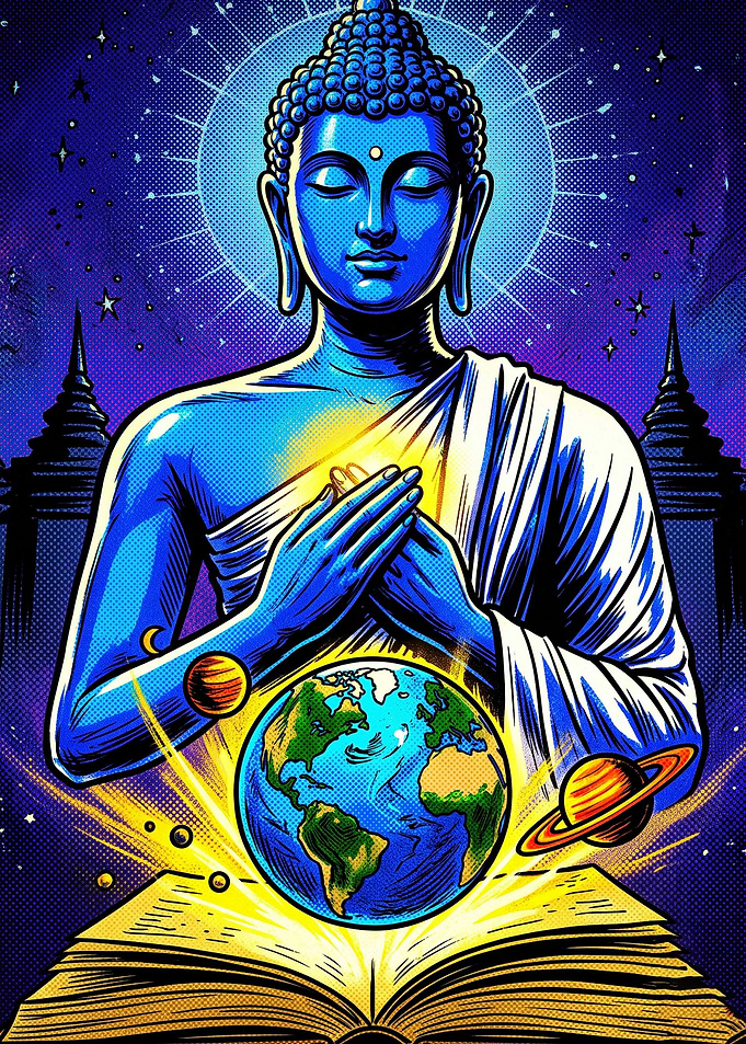 Cosmic Buddha Holding Earth Illustration