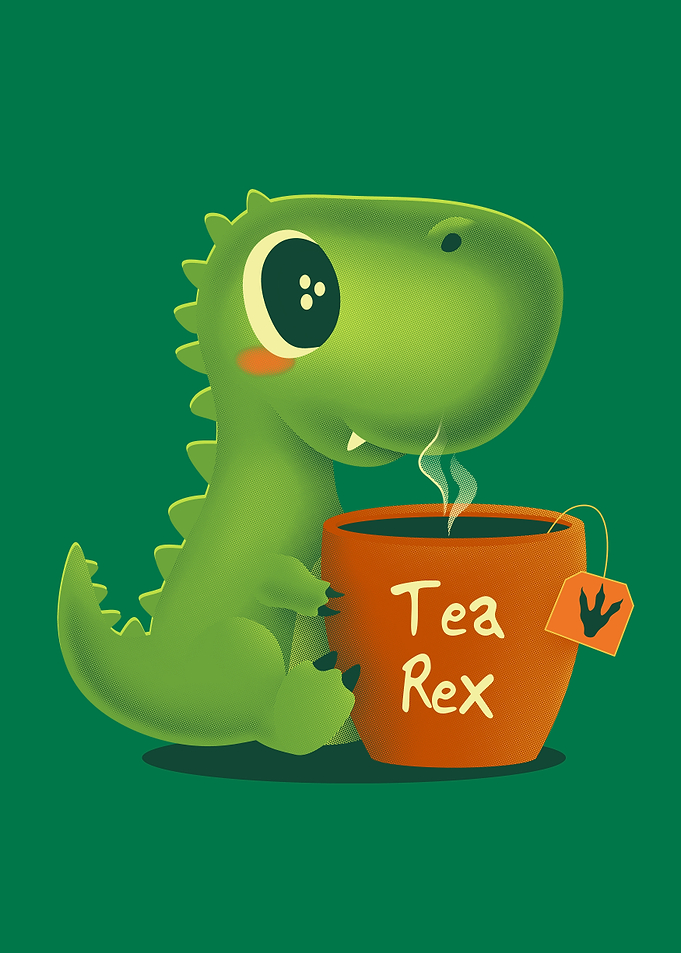 Cute Tea Rex Dinosaur Illustration