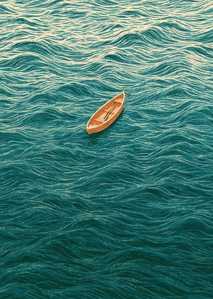Small Wooden Boat on Rippling Water