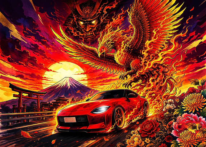 Nissan Z with Phoenix and Samurai