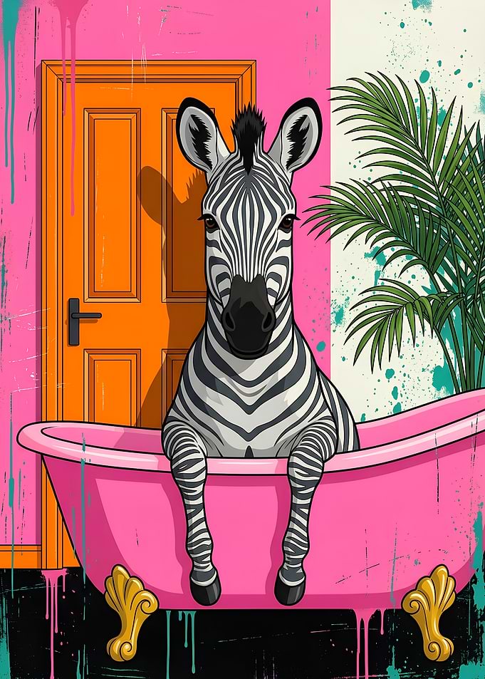 Funny Zebra in a Pink Bath