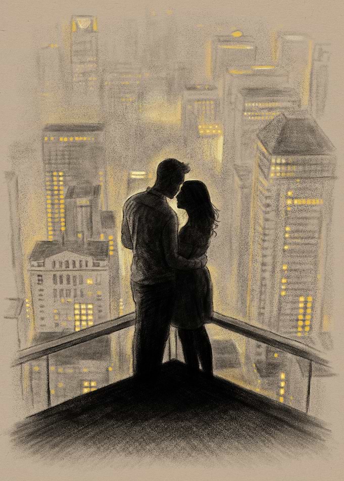 Romantic Couple Overlooking City Skyline