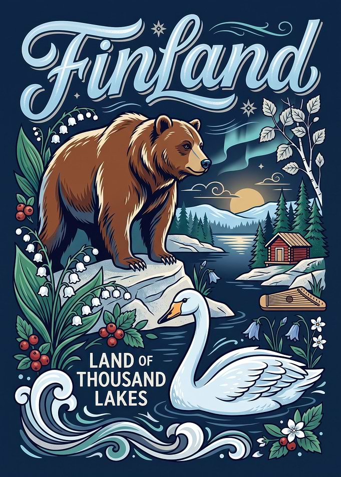 Finland Land of Thousand Lakes Poster