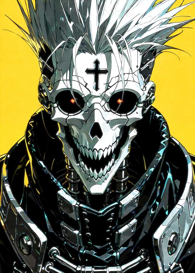 Cybernetic Skull Anime Character Portrait