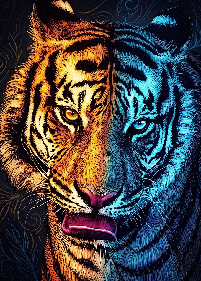 Dual-Tone Tiger Portrait Art