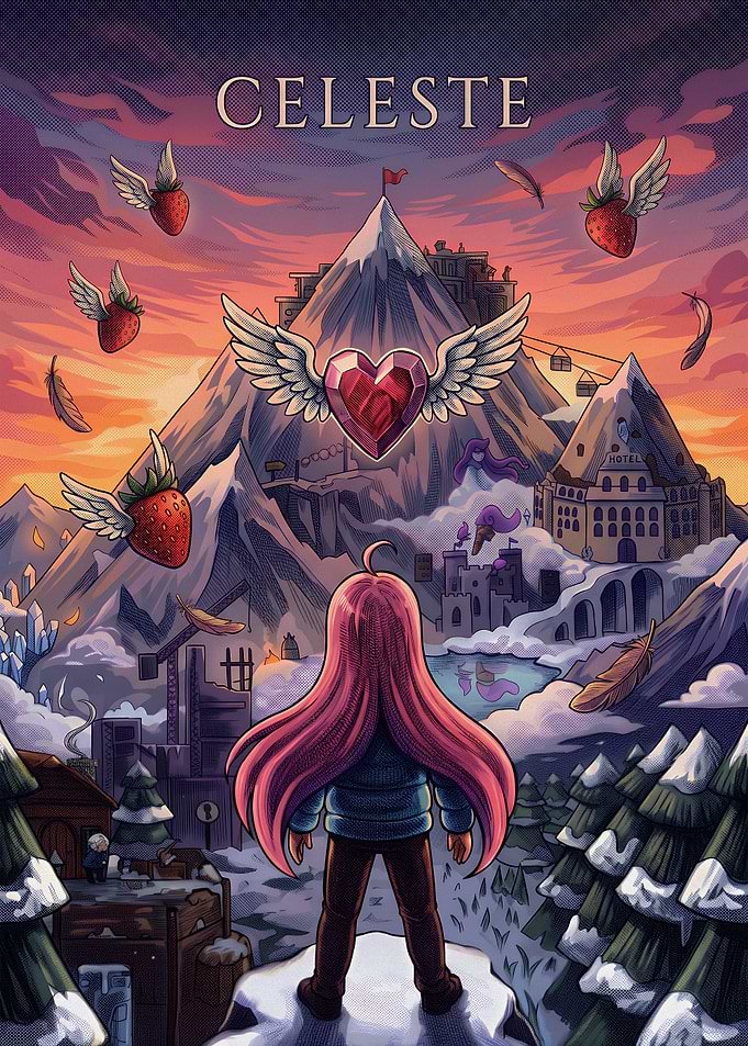 Celeste Video Game Mountain Poster