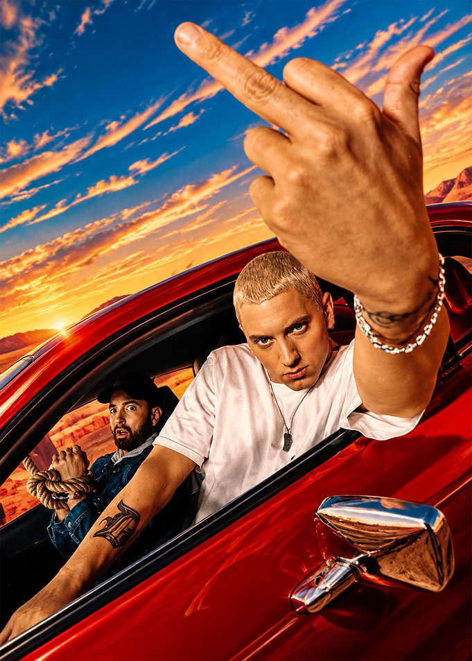 Eminem in Red Car Poster