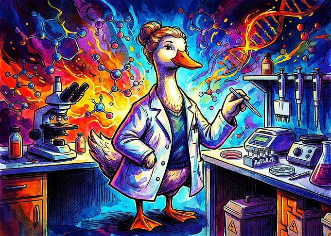 Scientist Duck in Vibrant Laboratory