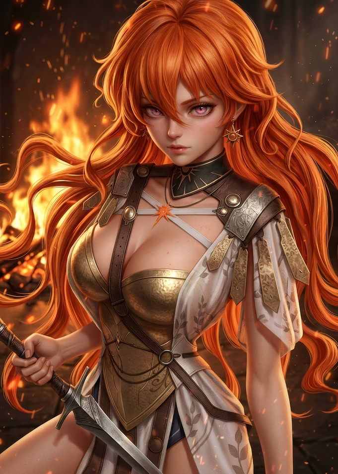 Fiery Warrior Princess with Sword