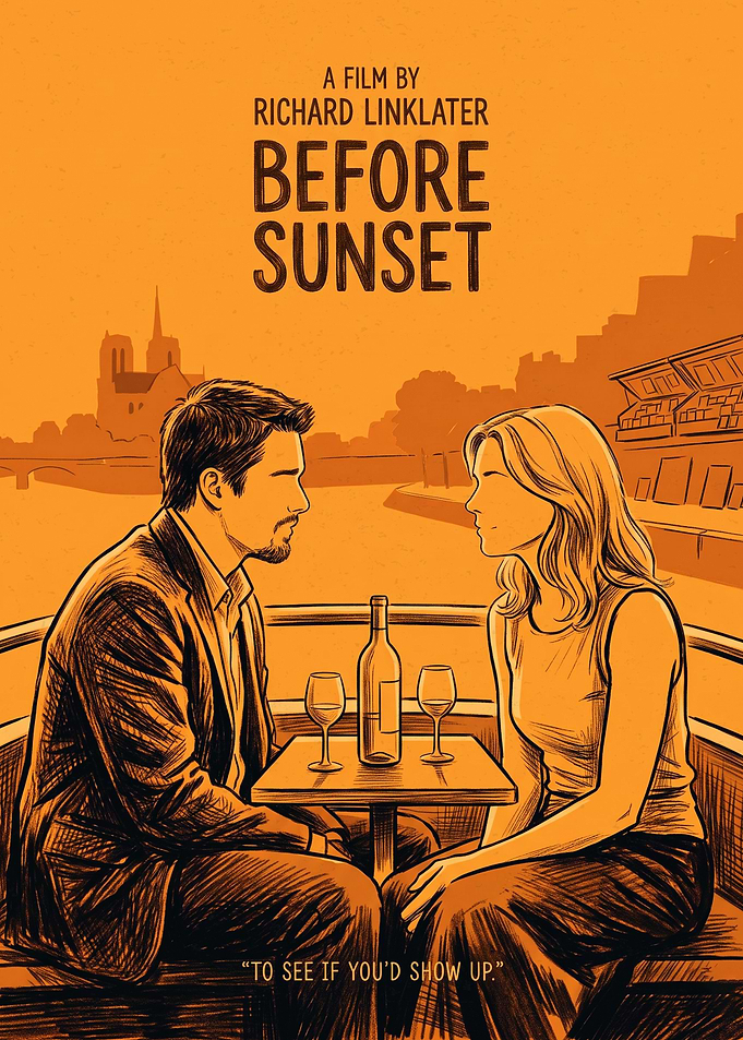 Before Sunset Romantic Drama Retro Art