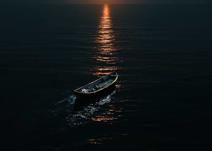 Small Boat on Dark Ocean