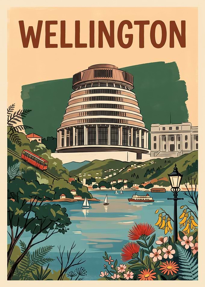 Wellington New Zealand Travel Poster