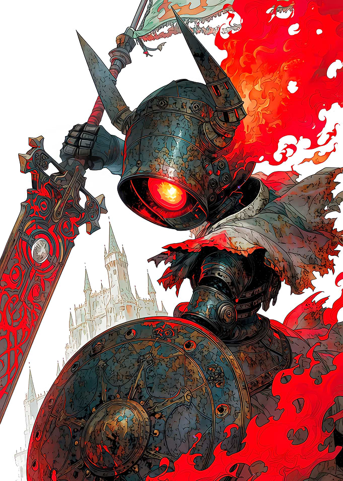 Fiery Armored Knight with Greatsword