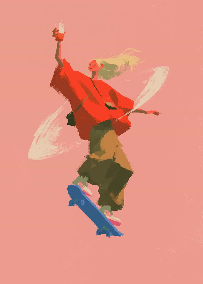 Skater Girl with Drink Illustration