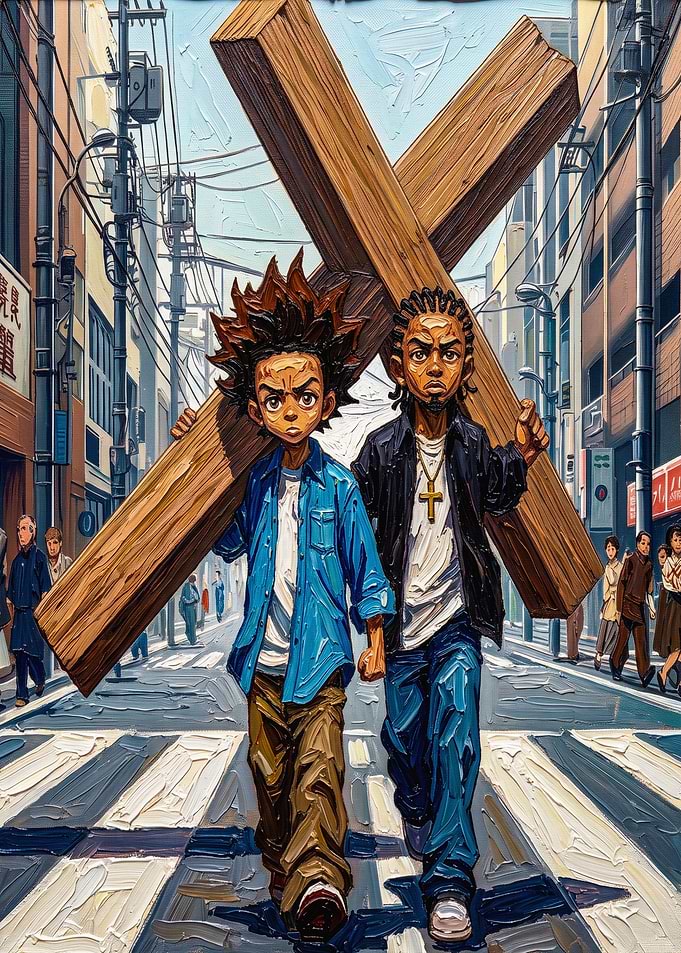 The Boondocks Characters Carrying a Cross