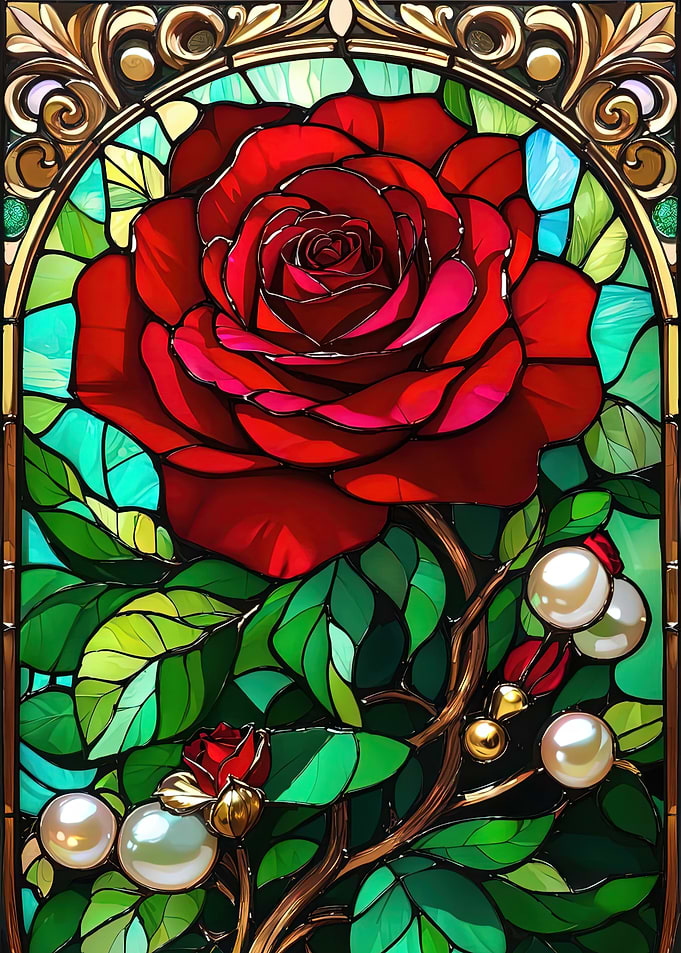 Stained Glass Red Rose Art