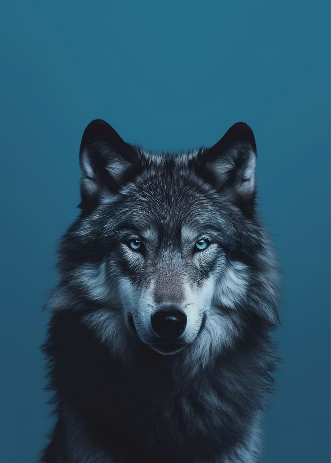 Majestic Wolf Portrait with Blue Eyes