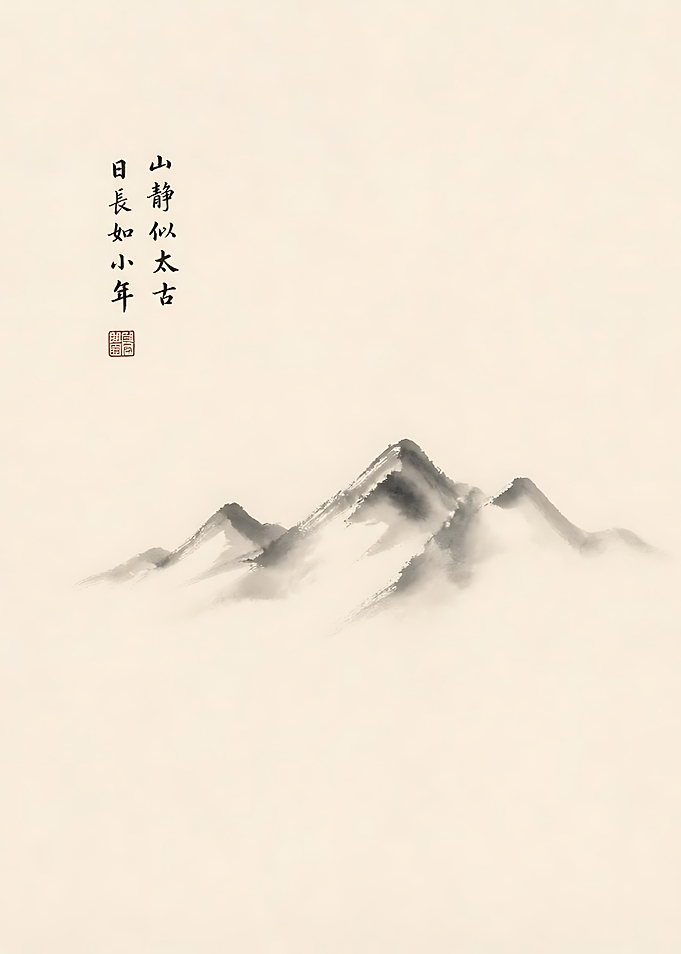 Minimalist Ink Wash Mountain Landscape