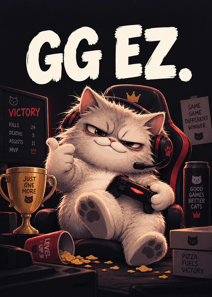 GG EZ Smug Gamer Cat Victory Art