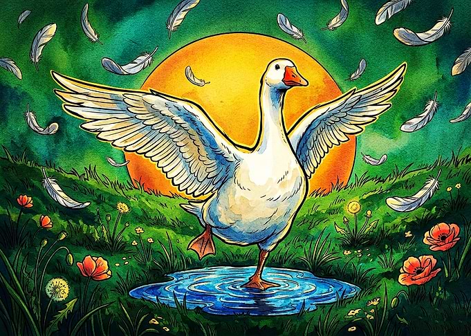 Majestic Goose in a Sunlit Meadow