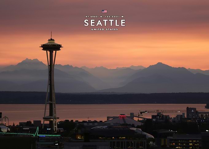 Seattle Space Needle Sunset Skyline