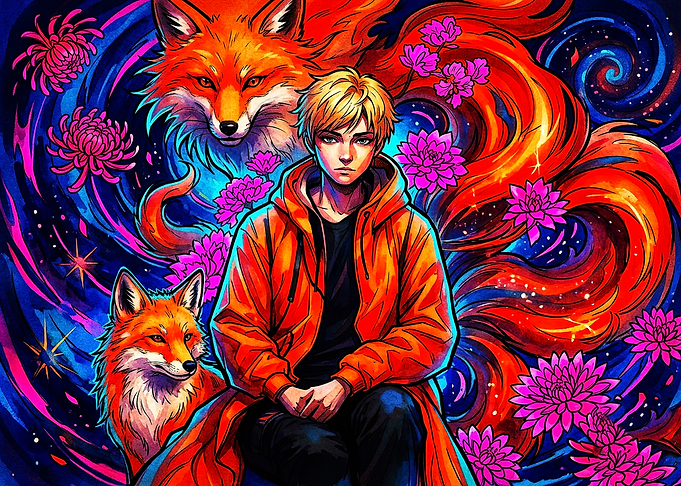 Anime Boy with Nine-Tailed Fox