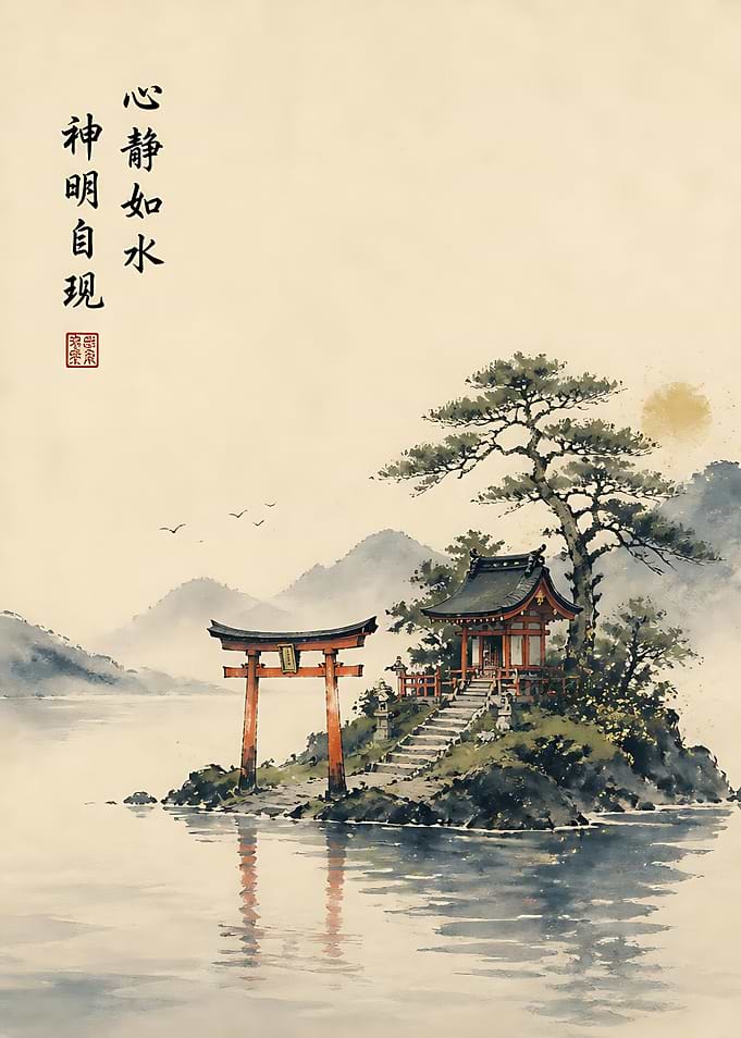 Serene Japanese Torii Gate and Shrine