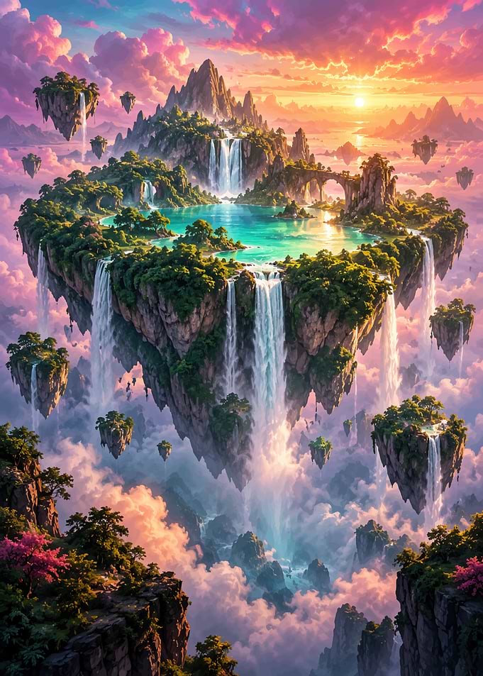 Floating Islands with Cascading Waterfalls