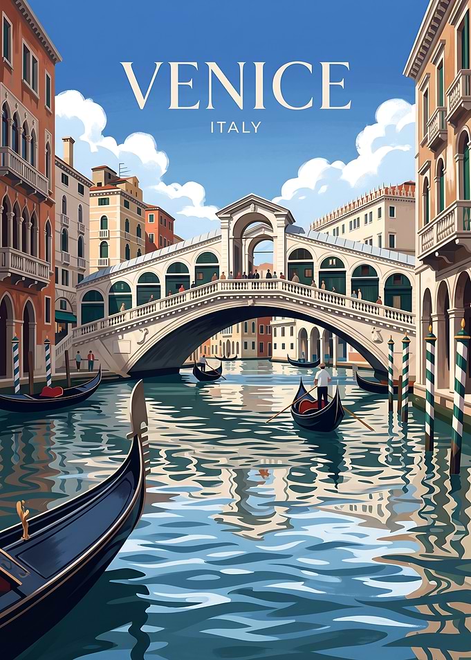 Venice Italy Rialto Bridge Vintage Travel Poster