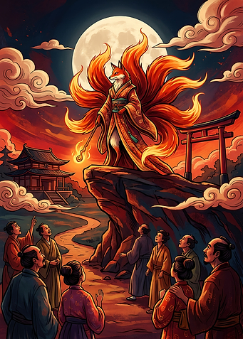 Nine-Tailed Fox Kitsune Deity Illustration