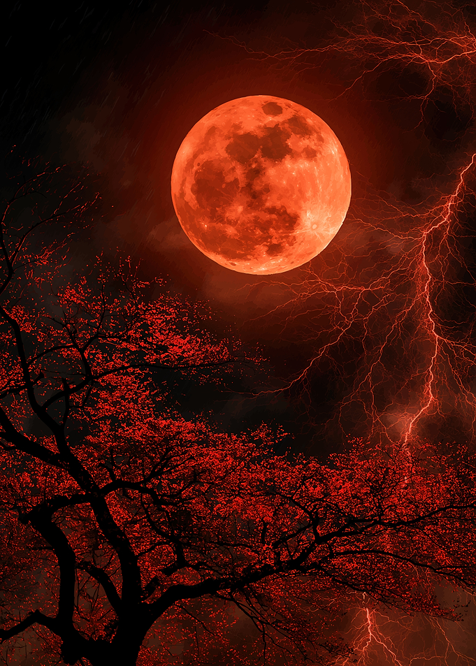 Red Moon and Lightning Storm