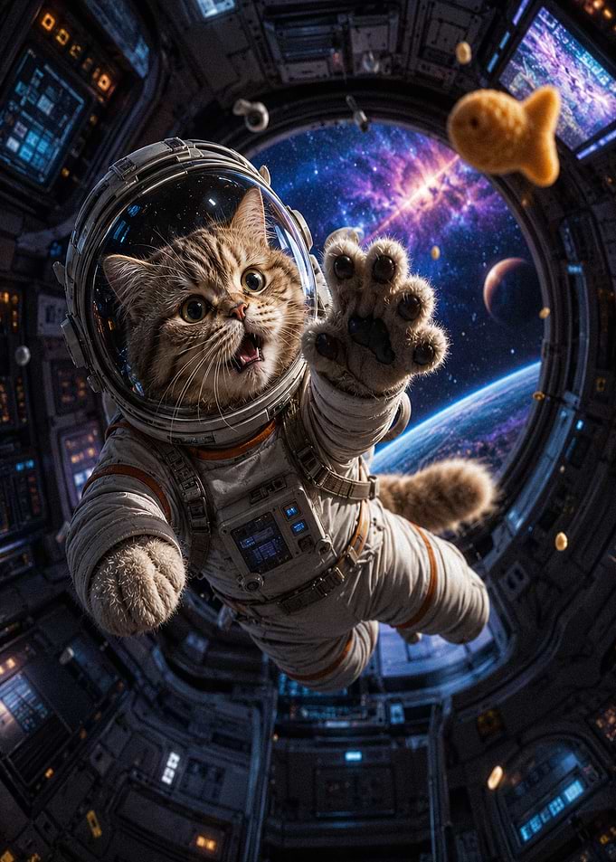 Astronaut Cat Floating in Space
